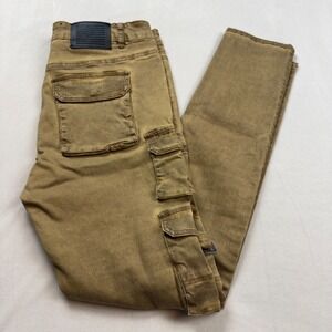 SERENEDE Men's Khaki Cargo Pants Size 36 Fitted Denim Multi Pockets Waxed EUC